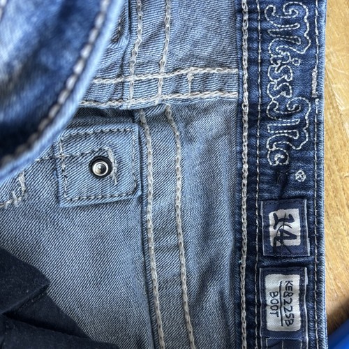 Miss Me Jeans Girls 14 Blue Bootcut Embellished Flap Pocket Distressed KE8225B - Picture 5 of 13