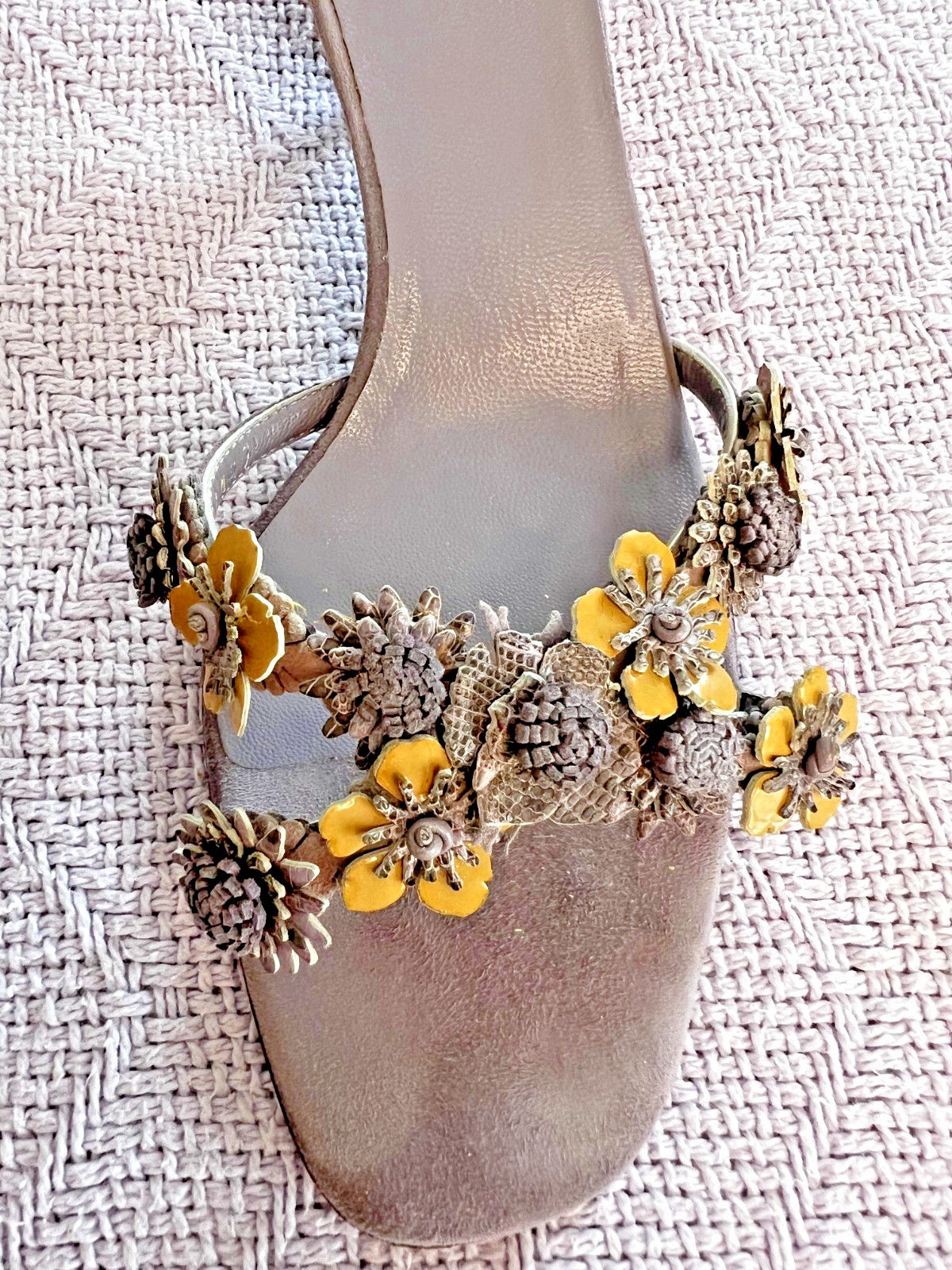 Vintage Prada Floral Appliqué Leather Slip-On Sandals Sz 38.5,Collectible, Italy thumbnail 10