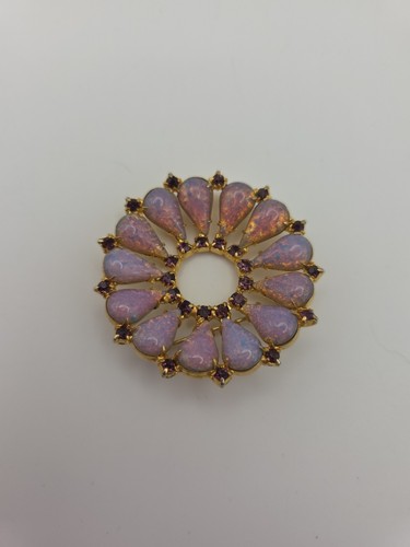 Vintage Faux Opal Teardrop Wreath Dark Purple Rhinestone Gold Tone Retro Brooch - Picture 4 of 12