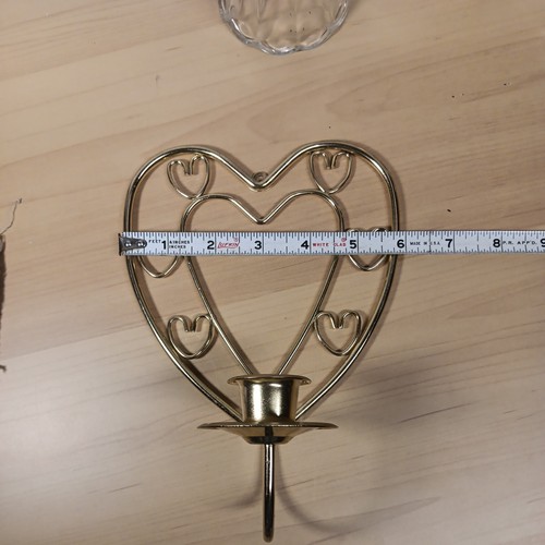 2 Wall Sconce Candle Holders Heart Shaped Metal Gold Home Interiors Vintage - Picture 4 of 4