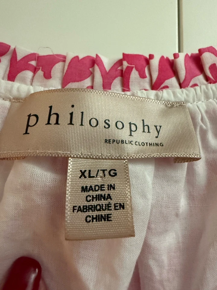 Maxi Vestido Philosophy Boho Rosa Blanco Estampado Geométrico Algodón en Niveles para Mujer’s XL Foto 3 de 4
