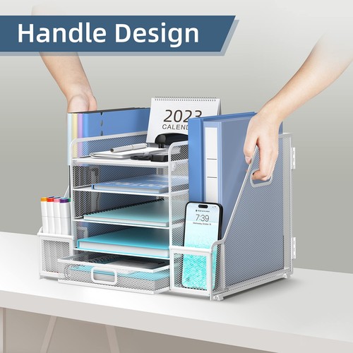 Mesh Desk Organizer with File Holder, 5-Tier Paper Letter Tray Organizer with... - Picture 5 of 7