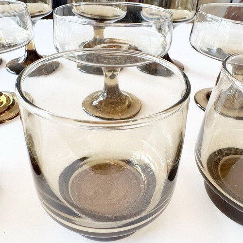 12 Libbey Tawny Accent Wine Glass Set Vintage Smoke Brown Retro Bar Stemware Lot - Picture 8 of 20