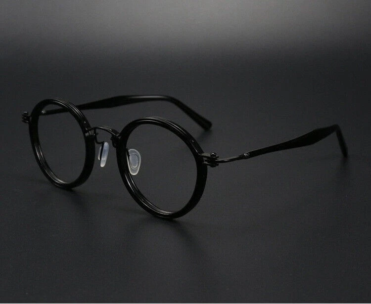 Monturas de gafas retro redondas hechas a mano acetato de lujo + gafas de titanio puro Foto 2 de 4