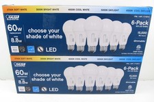 Lot of 2 6 Pack Feit Electric Dimmable LED Bulbs Choose Your Shade of White 60W