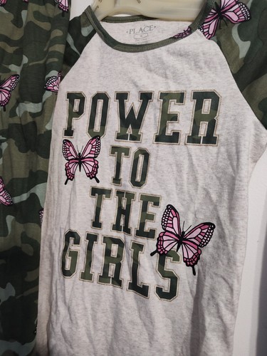 The Childrens Place-Camo Pajama Set-Shirt & Pants-Size 12-Power to the Girls-NEW - Picture 2 of 6