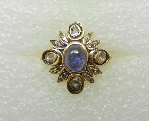 Vintage 10K Yellow Gold Tanzanite Diamond Ring Size 7.75 - LB3512 - Picture 3 of 8