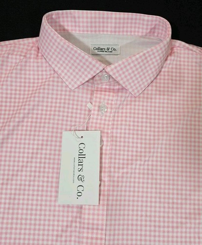 Collars & Co Polo manica corta uomo camicia rosa quadri abito colletto - X-Large nuova con etichetta - Foto 2 di 6