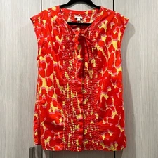 VINTAGE GAP | Red/Yellow/Purple Camo Button Up Sleeveless Blouse | Medium