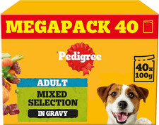 Pedigree Adult Dog Wet Food Pouch Mixed Selection in Gravy, 40x100g 3.58 per kilo