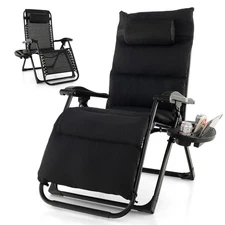 Patio Zero Gravity Lounge Chair Cushion Tray Folding Outdoor Recliner Black