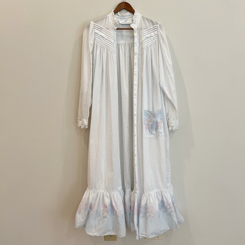 Vintage Eileen West Queen Annes Lace Robe Womens Small White Cottage Nightgown
