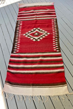 Vintage wool Navajo Rug weaving Wall Hanging Handmade Red White Brown 74" X 29"