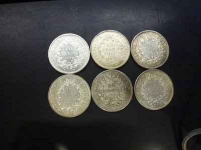 6 pièces de 10 francs Hercule argent,état T.B.E,poids 150,29g - Photo 1/3