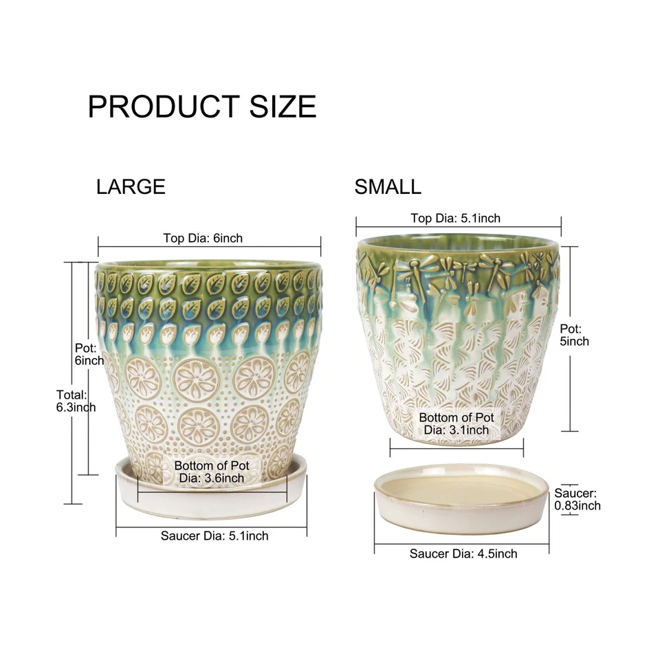 Maceta de cerámica de 6 pulgadas + 5 pulgadas con orificio de drenaje y platillo para P... Envío rápido Foto 2 de 4