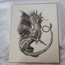 1981 M PENA Sketch - Black & White Dragon - Alberti Design - 14x11in - 1108