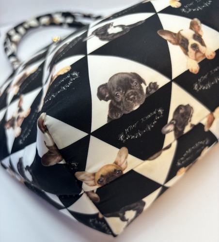 Betsey Johnson French Bulldog Lunch Bag Double Handles Insulated Black Zip Top - Picture 11 of 13
