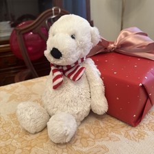 Retired Jellycat London Pax Polar Bear White With Red And White Striped Scarf