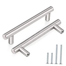 10 Pack Euro Style T Bar Cabinet Pulls hole center 3-3/4" Brushed Nickel