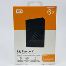 WD - My Passport 6TB External USB 3.0 Portable Hard Drive - Black. NIB.