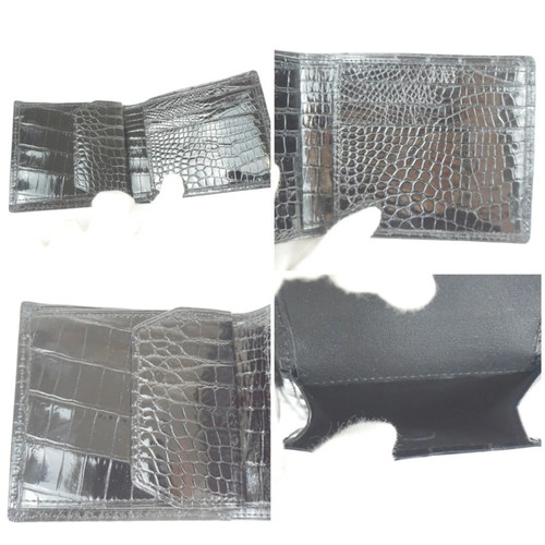 Sankyo Shokai Coccodrillo Portafoglio Bi-Fold Pelle Nera Compatto Jra Made In Japan M - Foto 5 di 7
