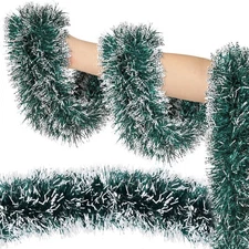 50Ft Christmas Green/White Garland Tinsel Twist Garland for Indoor Patio Holiday