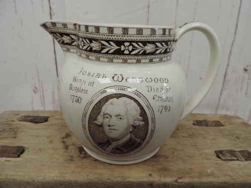 Antique Josiah Wedgwood Commemorative Jug 1730-1795 Queen's Ware Brown Transfer