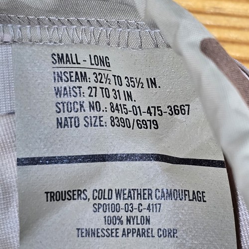 US Military ECWCS GoreTex Small-Long-Pant Cold Weather Desert Camo Trousers MINT - Picture 8 of 18