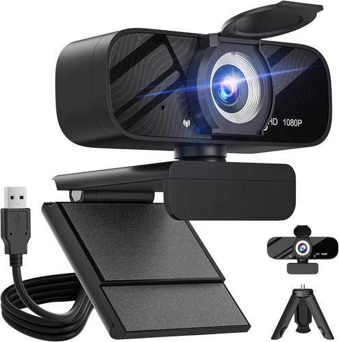 1080P HD Webcam with Mic – USB Plug & Play, Privacy Cover, Zoom & Streaming - Afbeelding 2 van 9
