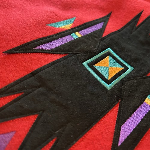 Vintage 80s Wool Jacket Coat Western Ski Town Suede Appliqué Red Unworn Sample - Picture 9 of 17
