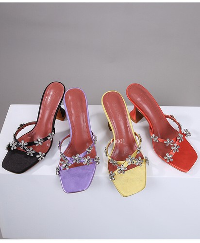 Womens Summer New Rhinestone Decor Square Toe Pull on Casual Slippers US 5-10 - Picture 2 of 28