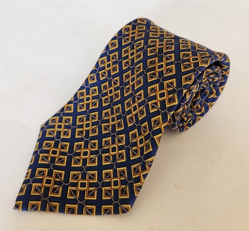 Hermes 100% Silk Geometric Tie Rope Diamonds Blue Brown Beige 920 HA France - Picture 1 of 2