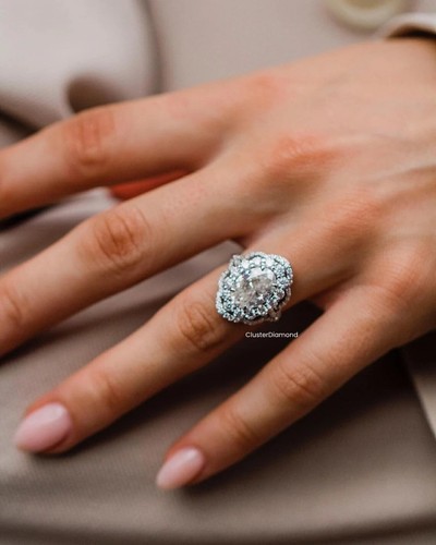 3 CT Elongated Oval Moissanite Solitaire Accent Halo Wedding Ring 14K White Gold - Picture 5 of 6