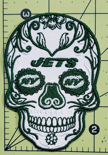 New York Jets Sugar Skull NFL Football Embroidered Iron On Patch Joe Namath - Picture 5 of 10