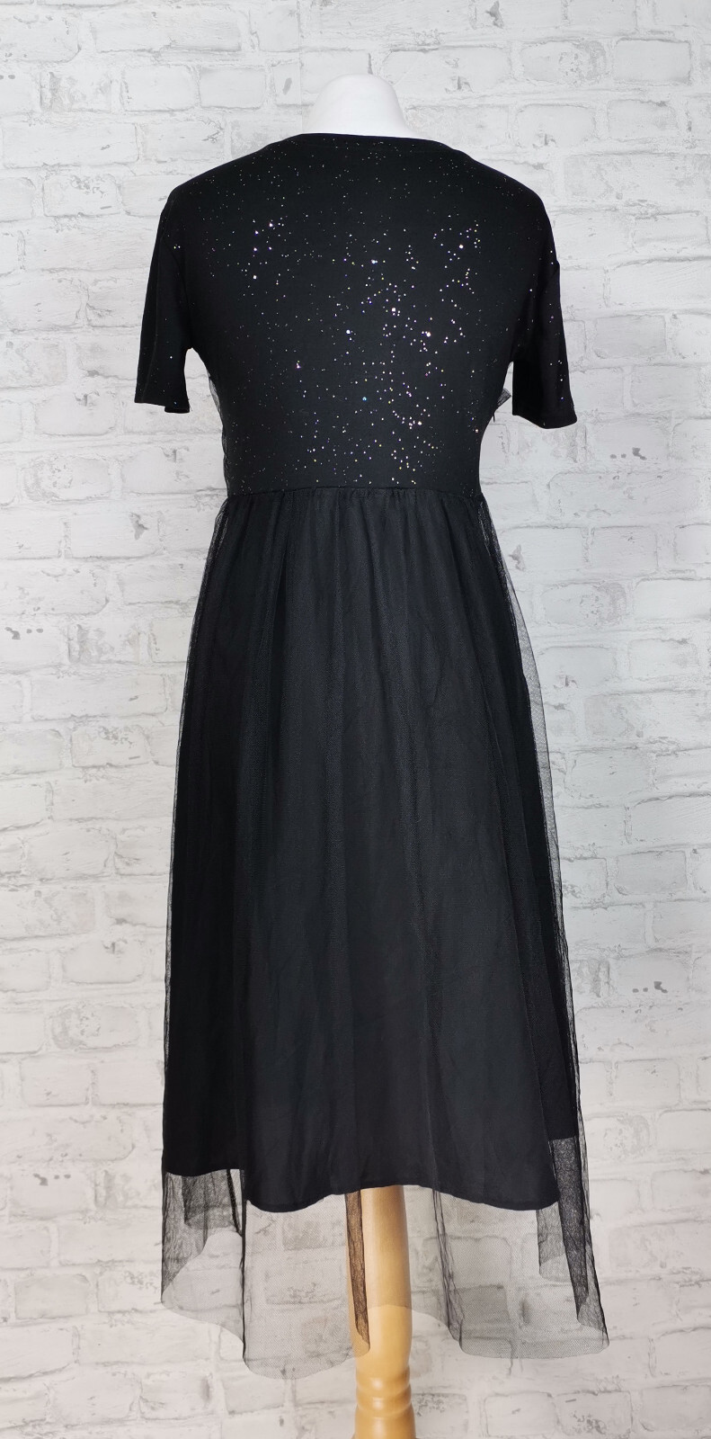 Neu Wanssy Damen kurzarm Kleid Tüll schwarz Größe M 504-2726