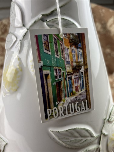 Portuguese White Glossy Porcelain Vase Lemon Plant with Leaves 14" tall NEW - Picture 8 of 10
