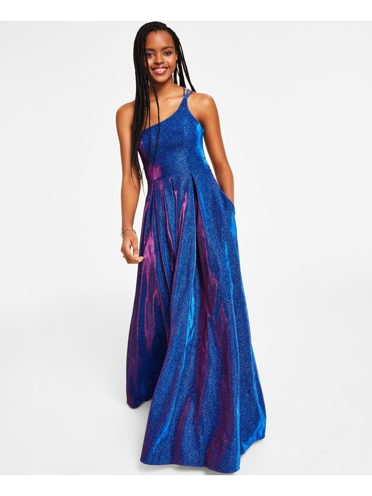 Женское вечернее платье B DARLIN синего цвета с открытой спиной и ремешками на подкладке для юниорок 13\14