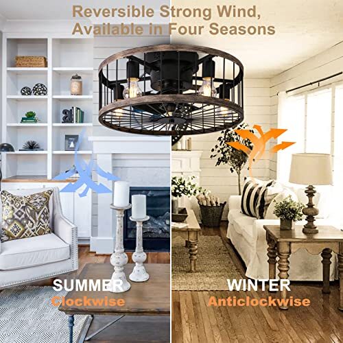 Caged Ceiling Fan with Light, 20 Inch Low Profile Farmhouse Ceiling Fan with - Picture 7 of 7