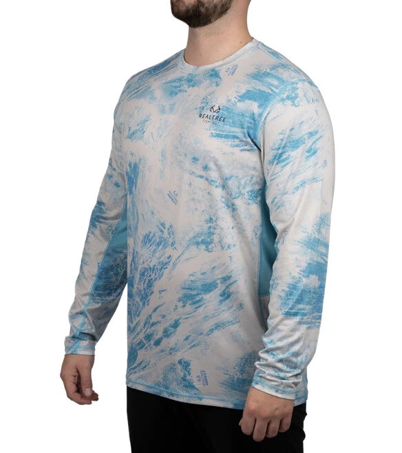 Realtree Aspect Mens Blue Riverdog Long Sleeve Performance Fishing Shirt 2XL