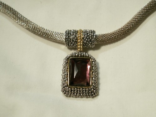 ...PREMIER DESIGNS...Silver Tone, Gold Tone, Amethyst Glass Pendant Necklace... - Picture 4 of 6