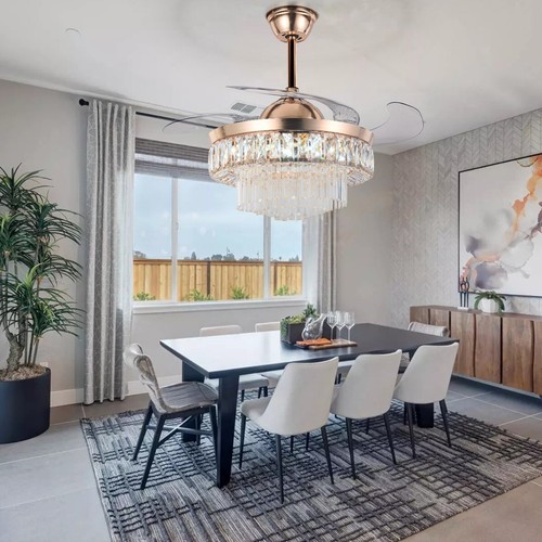 42 " Invisible LED Crystal Chandelier Ceiling Fan Light 3-Speeds Remote 3-Colors - Picture 9 of 12