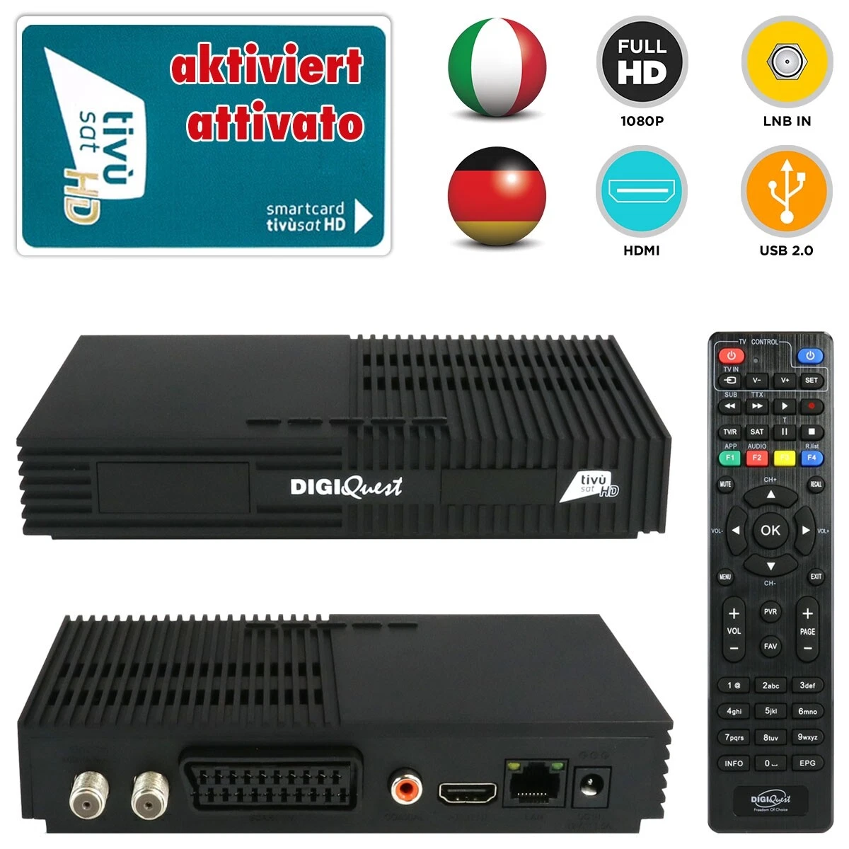 Telesystem TS4502 Full HD CI DVB-S2 Sat-ontvanger TivuSat 4K-module