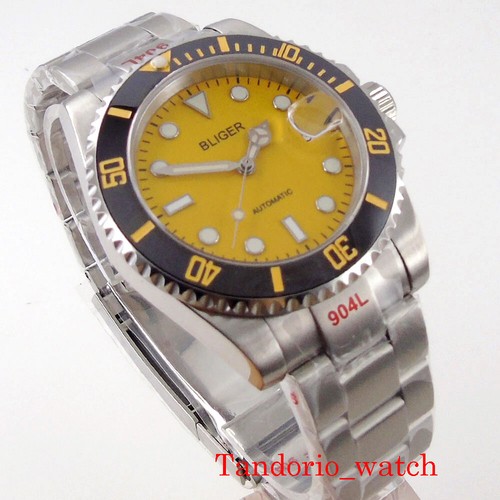 40mm Bliger Yellow Dial Sapphire Crystal Luminous Japan NH35 Automatic Men Watch - Picture 7 of 18