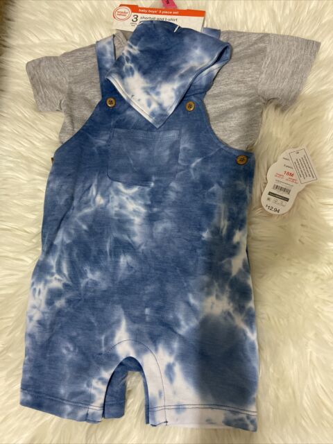 Wonder Nation baby boy shortall 3 PCS Outfit set Blue Size 18M Wonder Nation baby boy shortall 3 PCS Outfit set Blue Size 18M