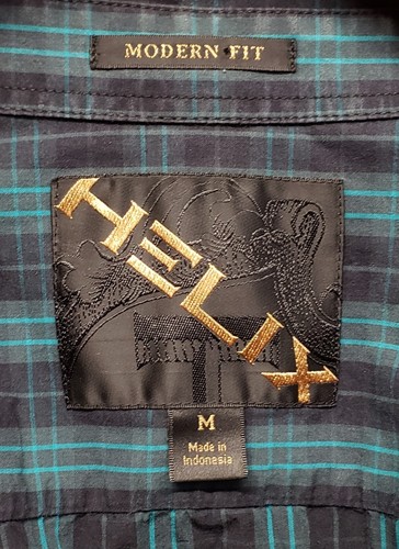 Helix Shirt Mens Medium Modern Fit Western Rodeo Button Up Plaid Green Pocket - Picture 2 of 11