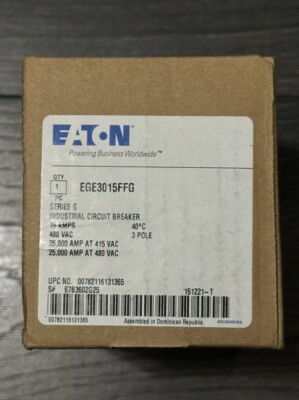 New EATON EGE3015FFG 3p 15 amp 480 volt E125E Circuit Breaker