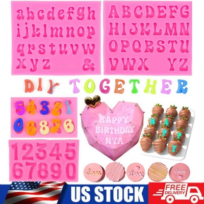 4pcs Uppercase Lowercase Alphabet Number Silicone Molds for DIY Chocolate Cake
