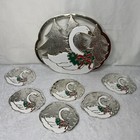 Christmas Swan Goose Trivet Coaster Set WM A Rogers Holiday Hot Mat Holly Berry