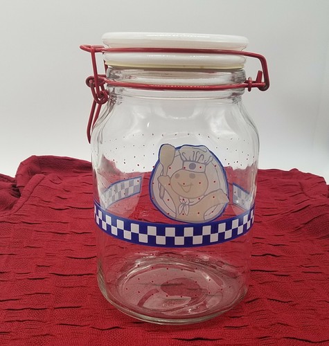 VTG Pillsbury Doughboy Poppin Fresh Cannister Cookie Jar 8 " Diameter Lock Lid - Picture 7 of 7