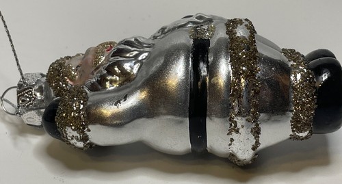 Vintage Weihnachtsschmuck Weihnachtsmann silber Kunststoff glitzernd 4,25" hoch - Bild 3 von 6